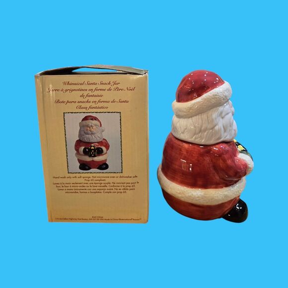Holiday Christmas Cookie Canister Whimsical Santa Snack Jar Vintage Collectible - Picture 4 of 11